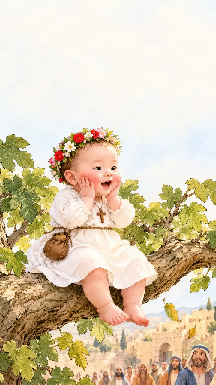 Too Small to See Jesus — watercolor illustration